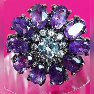 Natural Not Enhanced Amethyst 925 Sterling‎ Silver Ring Sz 7